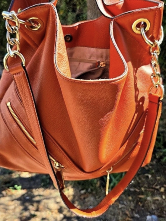 Michael Kors Handbags - Michael Kors Leather-Look Orange Hobo Bag